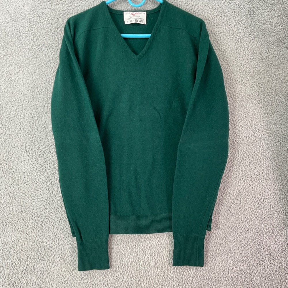 Byford V-Neck Sweater Mens 44 Green Excellent Lambswool Hardy Amies England